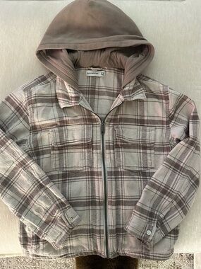 Abercrombie kids hooded, plaid shirt jacket